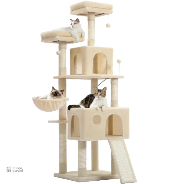 Arbre à chat gris, confort et divertissement pour chats