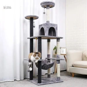 Arbre à chat Minouland gris, espace de jeu doux