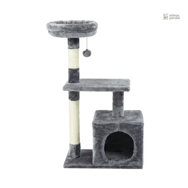 Arbre à chat gris, design moderne et accueillant