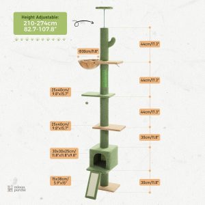 Arbre à chat cactus, ajustable de 210 à 274 cm, design unique