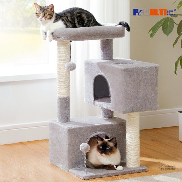 Arbre à chat beige avec plateforme confortable