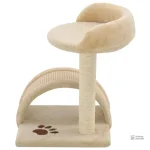 Arbre à chat beige avec dôme, design élégant pour animaux