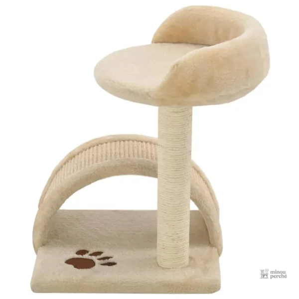 Arbre à chat beige avec dôme, design élégant pour animaux