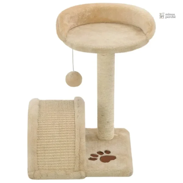 Dôme confortable sur arbre à chat beige, parfait pour se reposer