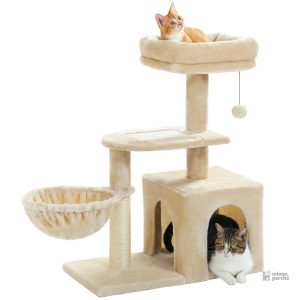 Arbre à chat beige et gris doux avec hamac pour chats