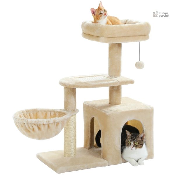 Nid pour chats sur arbre à chat beige et gris