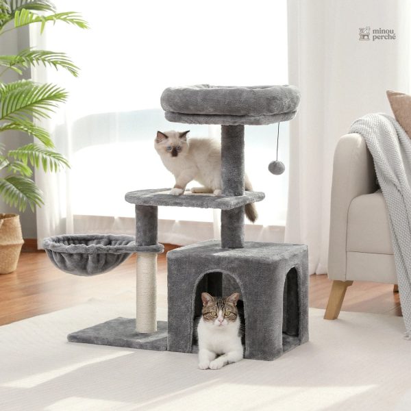 Nid perché pour chats sur arbre à chat beige et gris