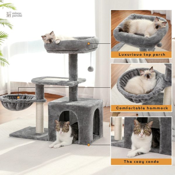 Arbre à chat gris doux avec espace de repos