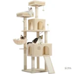 Arbre à chat beige XXL avec nid perché pour chats
