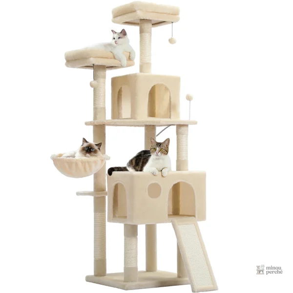 Arbre à chat beige XXL avec nid perché pour chats