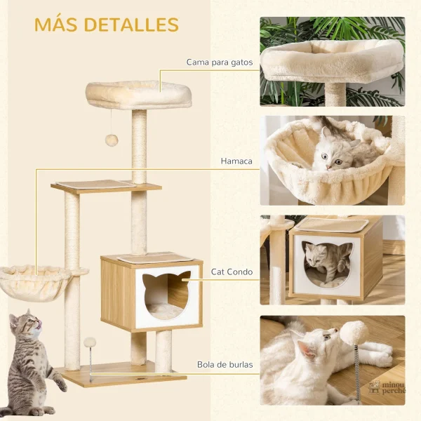 Arbre à chat en bois avec espace de repos