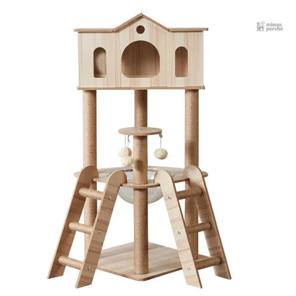 Arbre à chat en bois avec espace de repos confortable