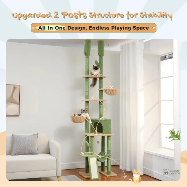 Design unique d'arbre à chat en forme de cactus