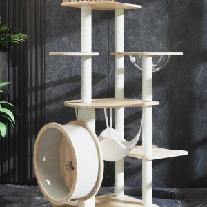 Arbre à chat design en bois blanc avec hamac