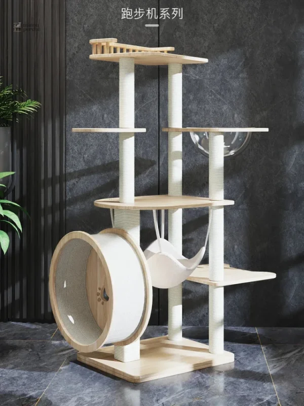 Arbre à chat design en bois blanc avec hamac