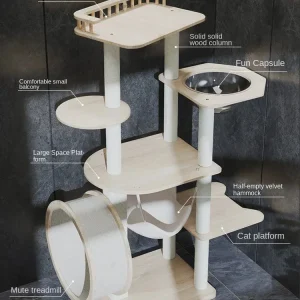Arbre à chat moderne avec roue intégrée pour chats