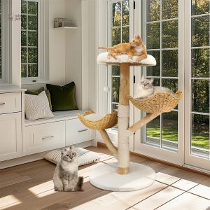 Arbre à chat compact en bois naturel