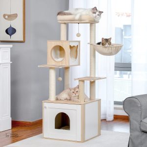 Design élégant pour un arbre à chat en bois