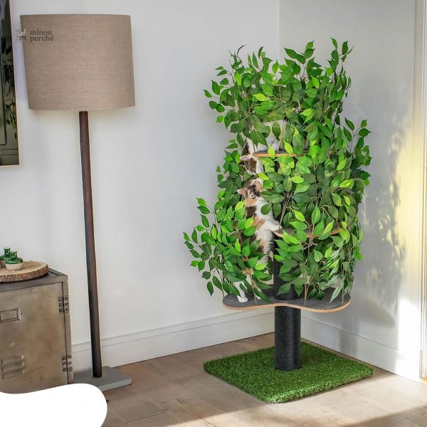 Arbre à chat avec finition bois et feuilles