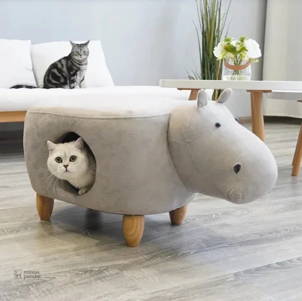 Hippopotame au design stylé, arbre à chat pour intérieur