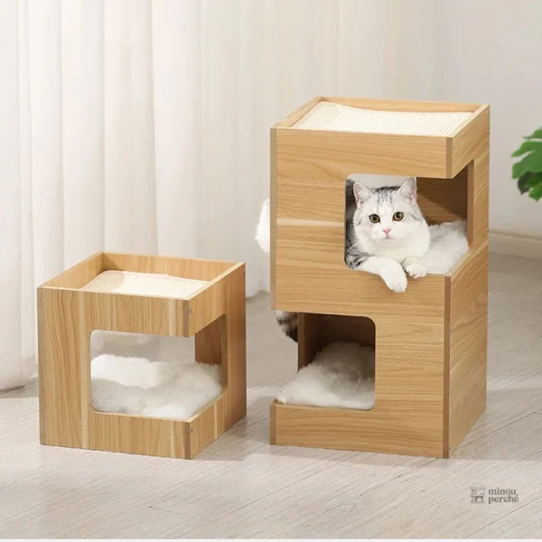 Arbre à chat en bois - Mini maison pour animaux