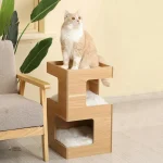 Arbre à chat en bois avec espace de repos