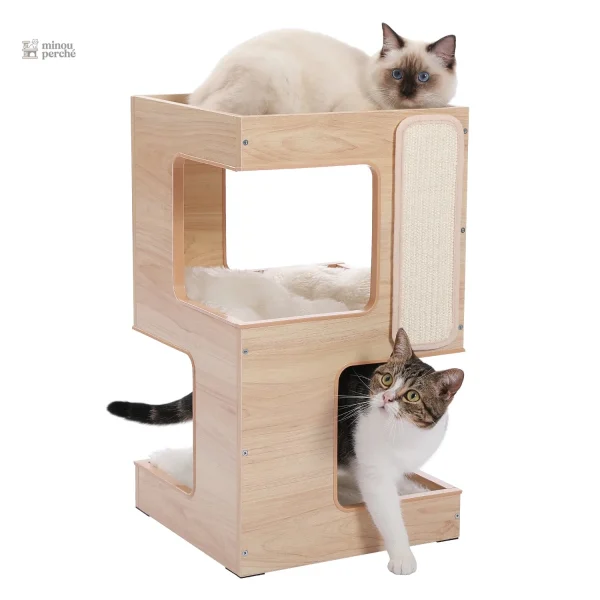 Arbre à chat en bois avec cachette confortable