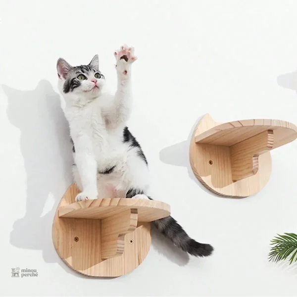 Arbre à chat design mural en bois naturel
