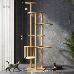 Arbre à chat en bois naturel pour le confort des chats