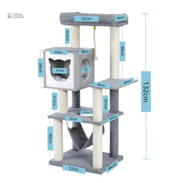 Arbre à chat fonctionnel en gris, parfait pour félins