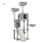 Arbre à chat gris avec nid perché pour un confort optimal