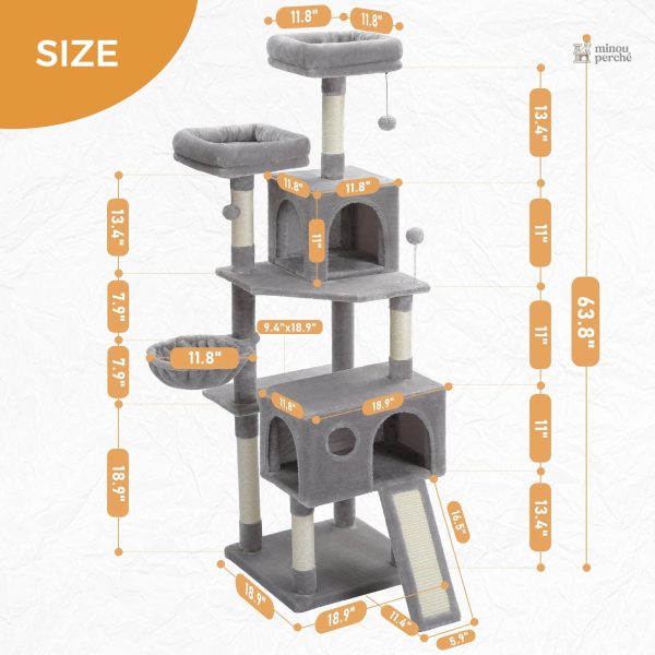 Arbre à chat design gris, parfait pour grimper et se reposer