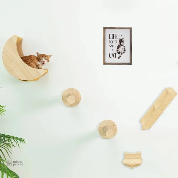 Hamac pour chat en forme de lune en bois