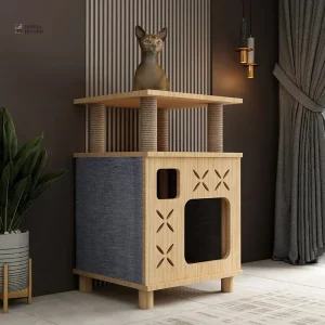 Arbre à chat design en bois avec griffoir intégré