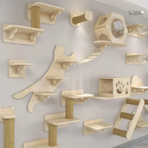 Arbre à chat mural en bois - Forteresse Féline