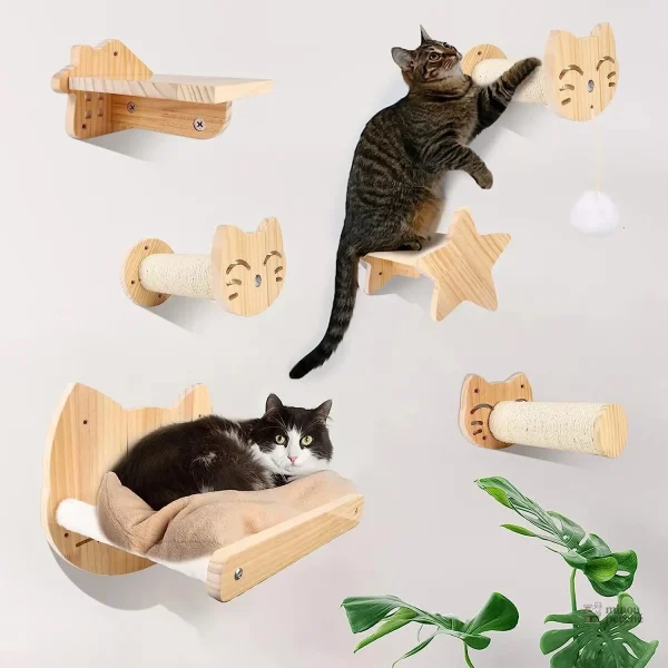 Arbre à chat mural en bois pour félins