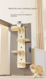Arbre à chat mural en bois pour porte, sans perçage