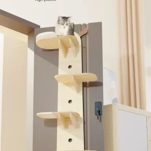 Arbre à chat mural en bois pour porte, sans perçage
