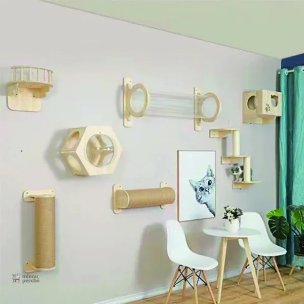 Arbre à chat mural en bois