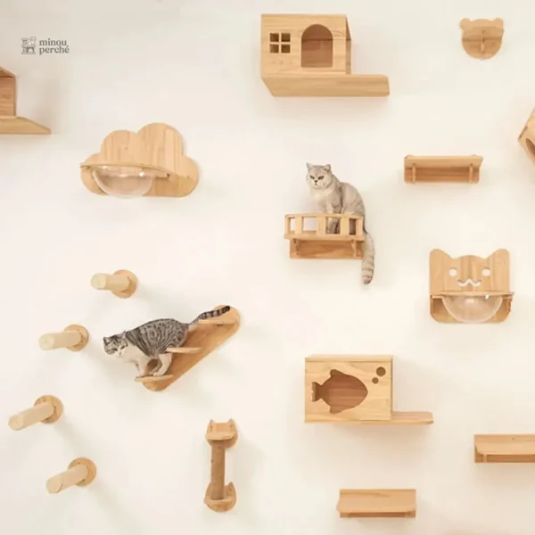 Arbre à chat en bois élégant et fonctionnel