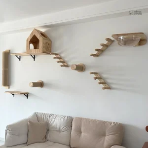 Arbre à chat mural en bois pour escalade