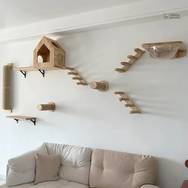 Arbre à chat mural en bois pour escalade