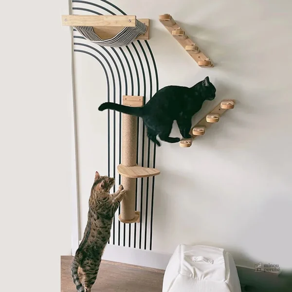 Arbre à chat mural en bois robuste