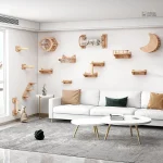 Arbre à chat mural en bois avec hamac et escalier