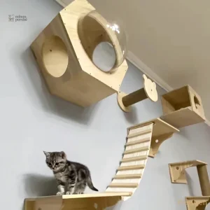 Arbre à chat mural en bois design moderne