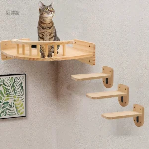 Arbre à chat mural en bois avec plateforme d'observation