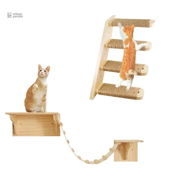 Arbre à chat mural CatVenture avec pont suspendu