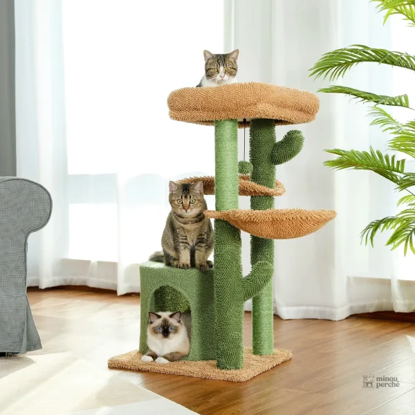 Arbre à chat vert offrant un espace de jeu et de repos
