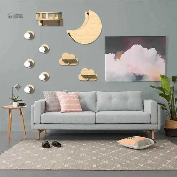 Mobilier mural pour chats nuages étoilés