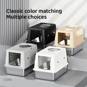 Bac à litière chat en acier inoxydable SteelFlip Premium